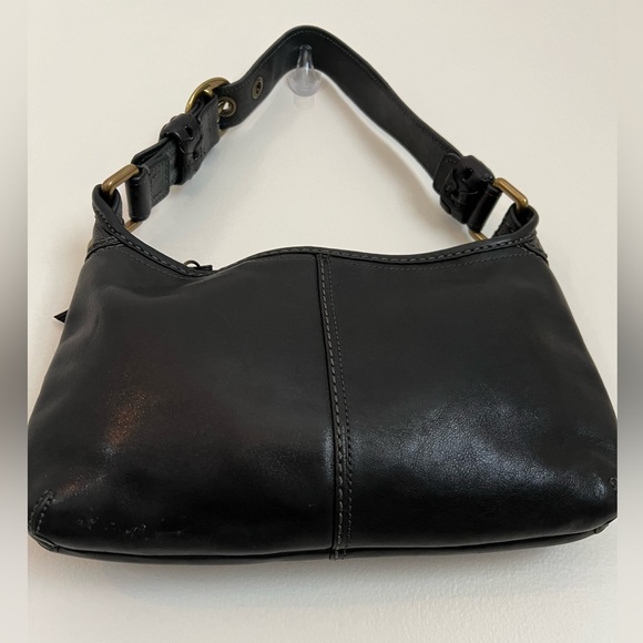 COACH Bleecker 11415 Smooth Black Leather Shoulder Bag Tattersall Lining - Picture 6 of 13